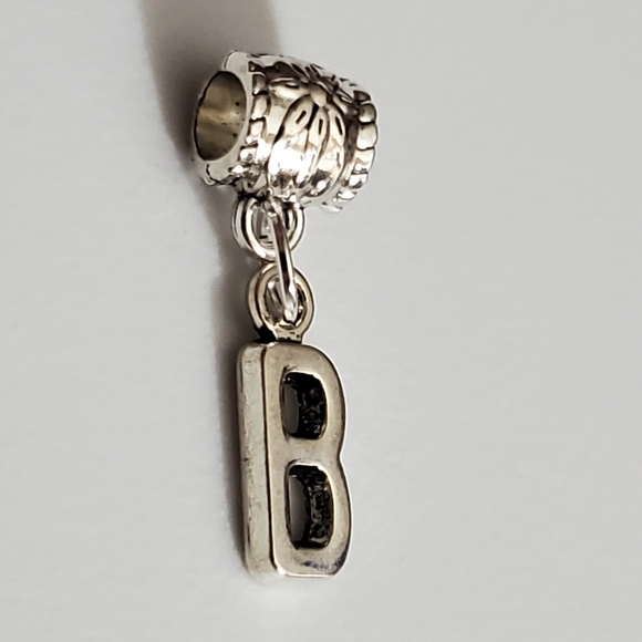 Initial B silver necklace pendant handmade letter New for chain - Picture 2 of 4